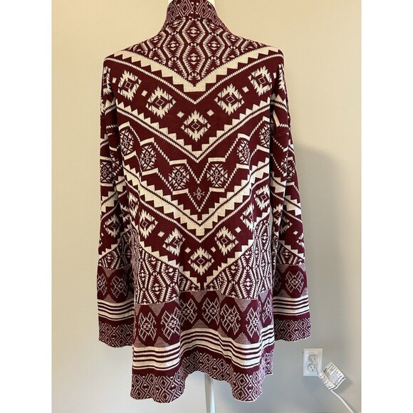 PINK REPUBLIC Burgundy and White Drop-Shoulder Open Cardigan Medium - Picture 3 of 7